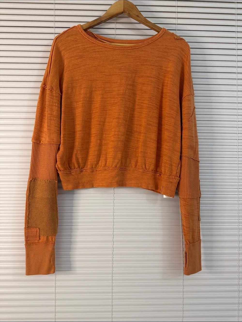 Free People We the free Women's Orange Cropped Long Sleeves Pullover Top Size S